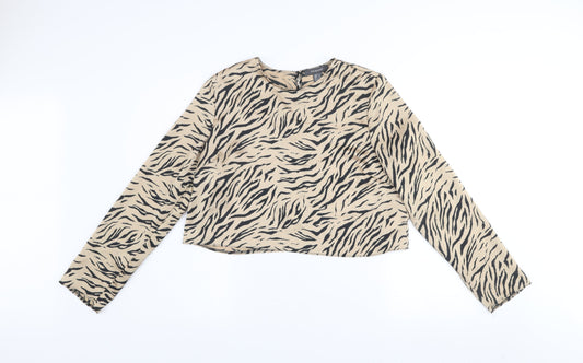 Primark Women Beige Animal Print Long Sleeve Blouse Size 14