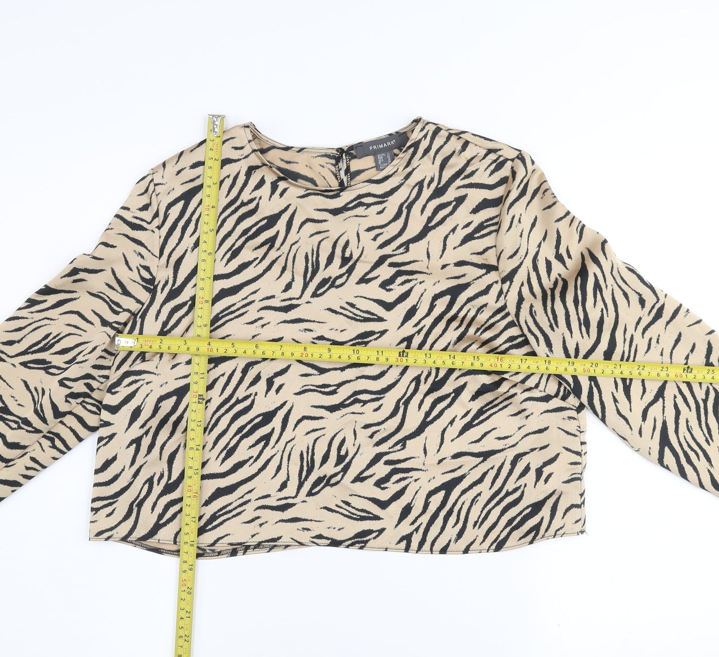 Primark Women Beige Animal Print Long Sleeve Blouse Size 14