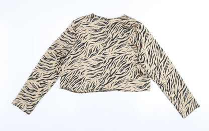 Primark Women Beige Animal Print Long Sleeve Blouse Size 14
