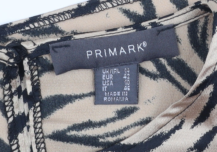 Primark Women Beige Animal Print Long Sleeve Blouse Size 14