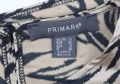 Primark Women Beige Animal Print Long Sleeve Blouse Size 14