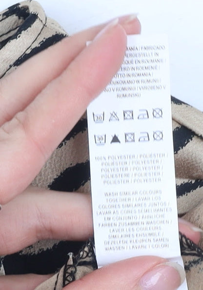 Primark Women Beige Animal Print Long Sleeve Blouse Size 14