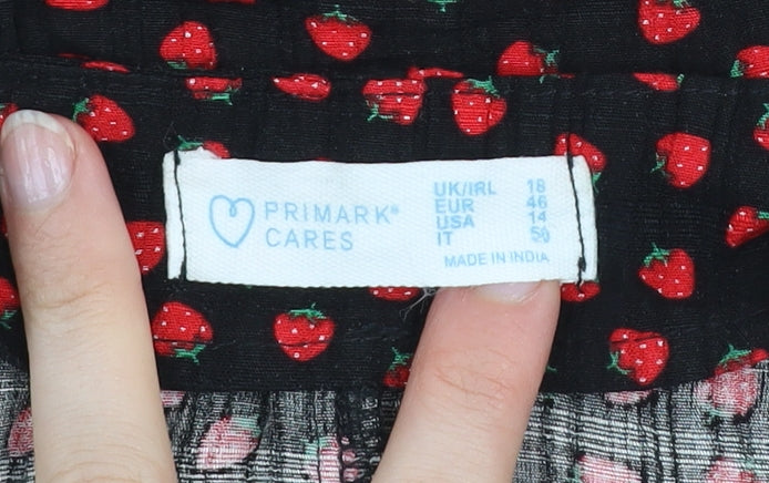 Primark Women's Black Floral Viscose A-Line Skirt Size 18