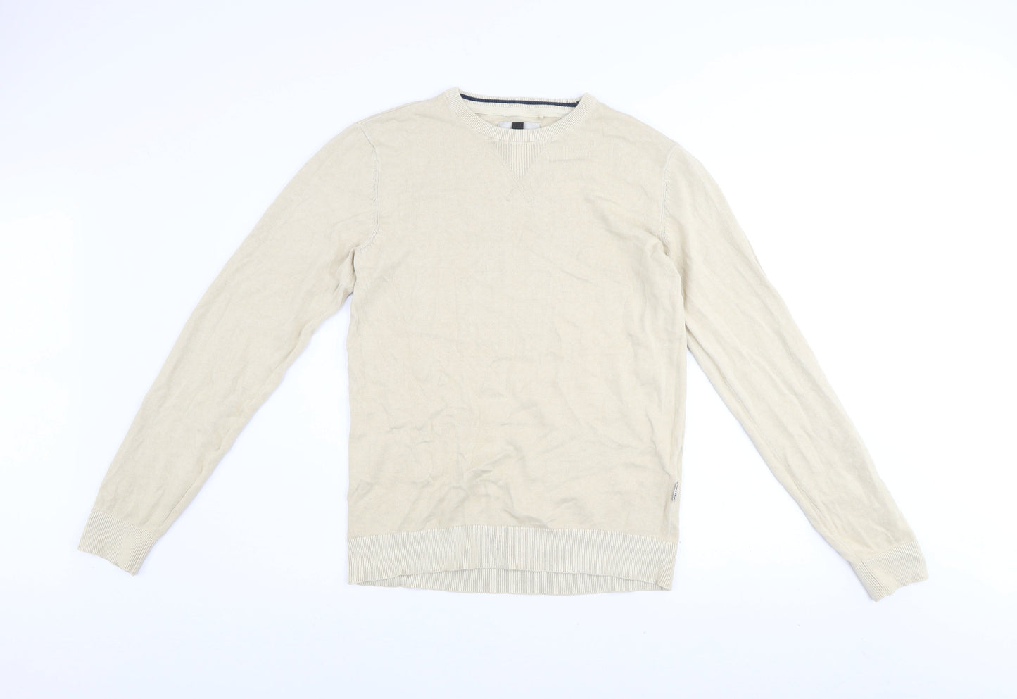 Blend Men's Beige Cotton Crew Neck Pullover Jumper Size L