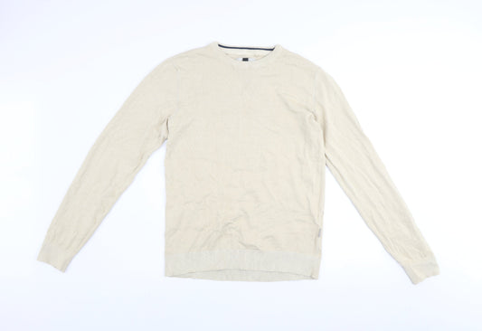 Blend Men's Beige Cotton Crew Neck Pullover Jumper Size L