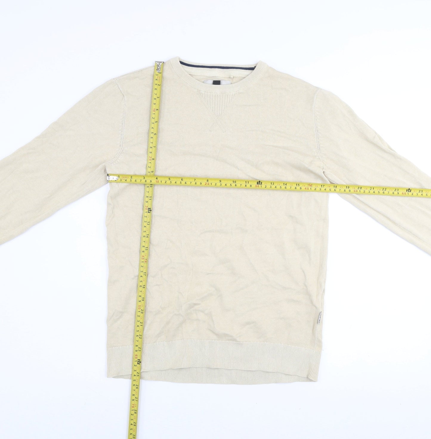 Blend Men's Beige Cotton Crew Neck Pullover Jumper Size L