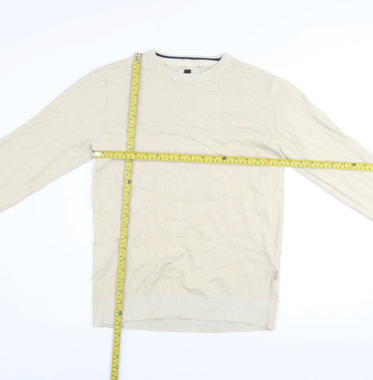 Blend Men's Beige Cotton Crew Neck Pullover Jumper Size L