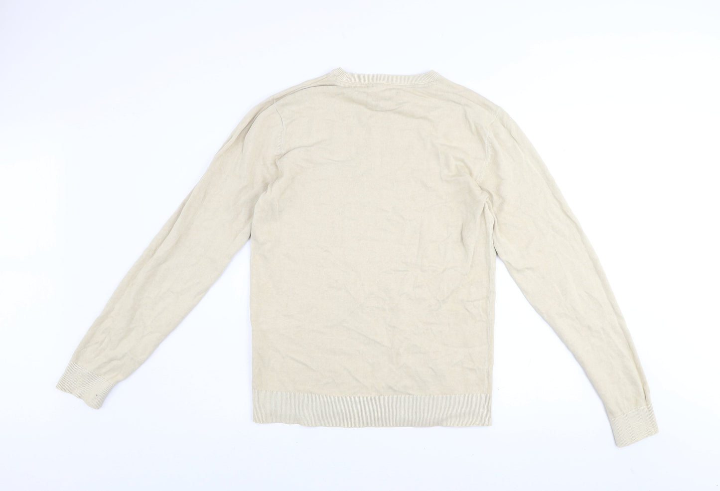 Blend Men's Beige Cotton Crew Neck Pullover Jumper Size L