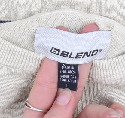 Blend Men's Beige Cotton Crew Neck Pullover Jumper Size L