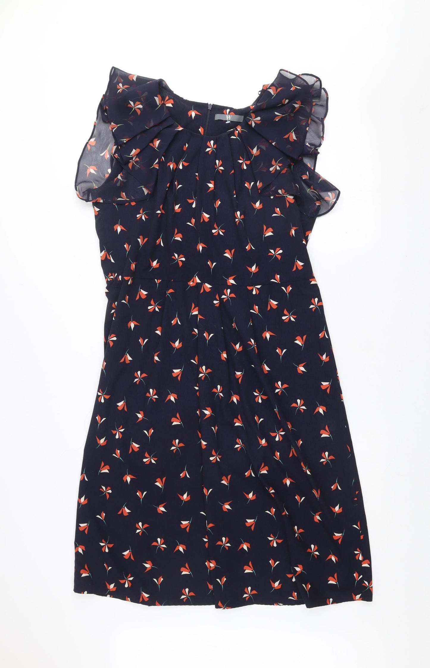 BHS Women’s Blue Floral Shift Dress Size 16 Flutter Sleeve Lightweight