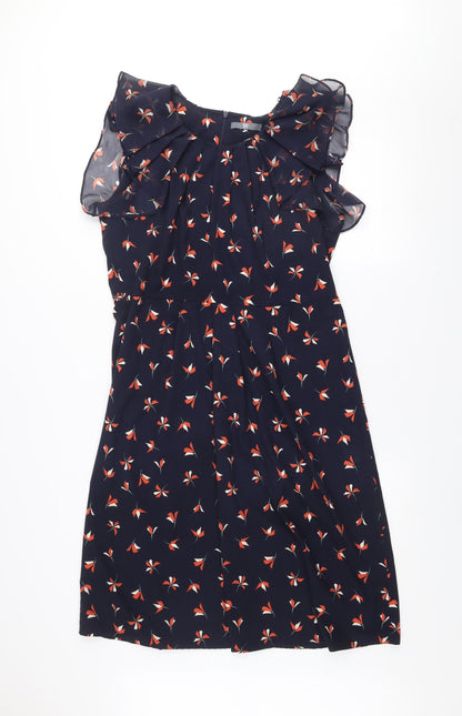 BHS Women’s Blue Floral Shift Dress Size 16 Flutter Sleeve Lightweight