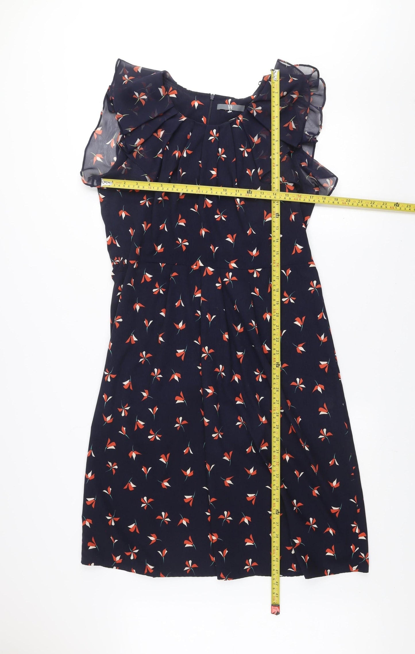 BHS Women’s Blue Floral Shift Dress Size 16 Flutter Sleeve Lightweight