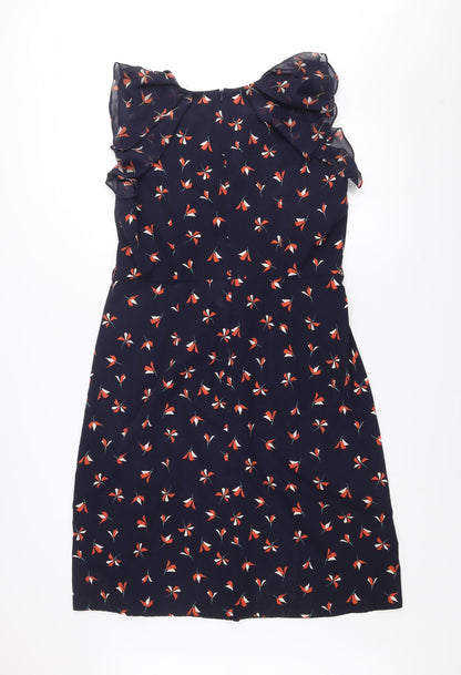 BHS Women’s Blue Floral Shift Dress Size 16 Flutter Sleeve Lightweight