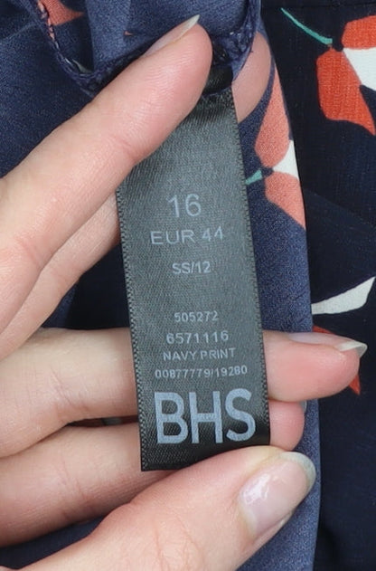 BHS Women’s Blue Floral Shift Dress Size 16 Flutter Sleeve Lightweight