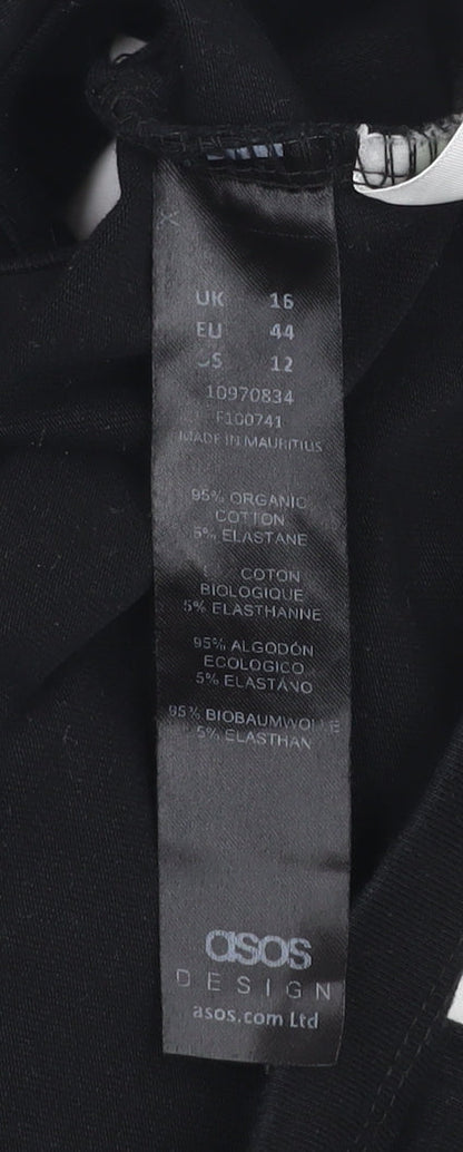 ASOS DESIGN Women’s Black Cropped Tank Top Size 16 Cotton Stretch