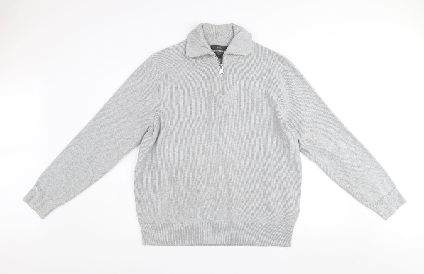 Marks and Spencer Men’s Grey XL Cotton Blend 1/2 Zip Jumper