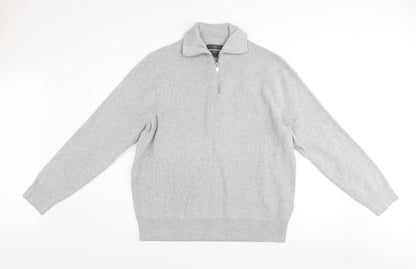 Marks and Spencer Men’s Grey XL Cotton Blend 1/2 Zip Jumper