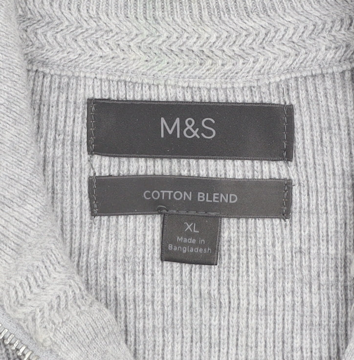 Marks and Spencer Men’s Grey XL Cotton Blend 1/2 Zip Jumper