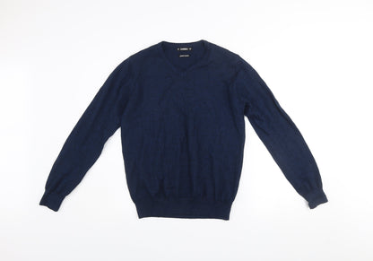 Dunnes Men's Blue V-Neck Merino Blend Jumper Size S
