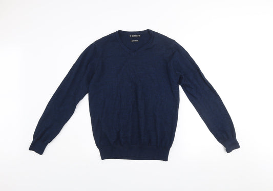 Dunnes Men's Blue V-Neck Merino Blend Jumper Size S
