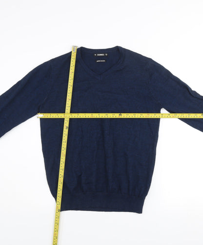 Dunnes Men's Blue V-Neck Merino Blend Jumper Size S