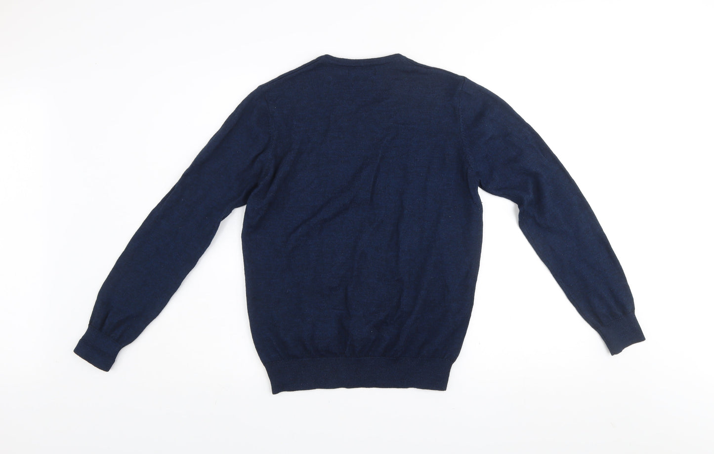 Dunnes Men's Blue V-Neck Merino Blend Jumper Size S