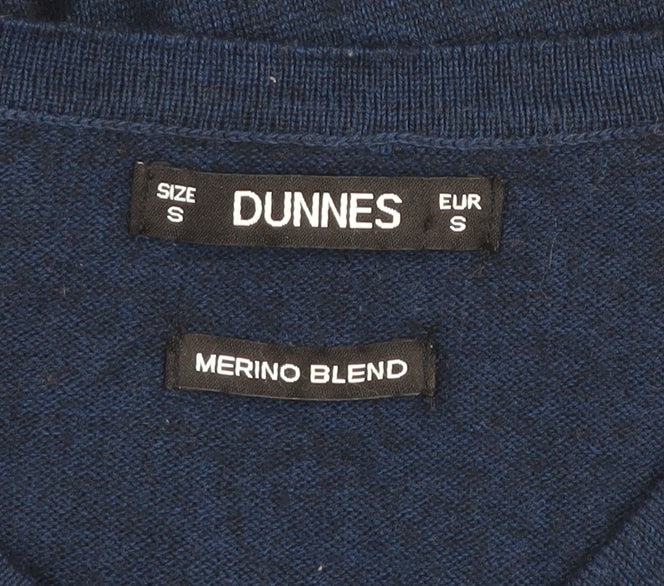Dunnes Men's Blue V-Neck Merino Blend Jumper Size S
