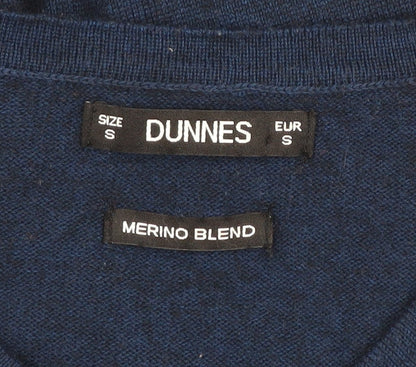 Dunnes Men's Blue V-Neck Merino Blend Jumper Size S