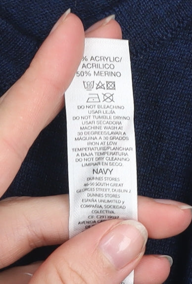 Dunnes Men's Blue V-Neck Merino Blend Jumper Size S