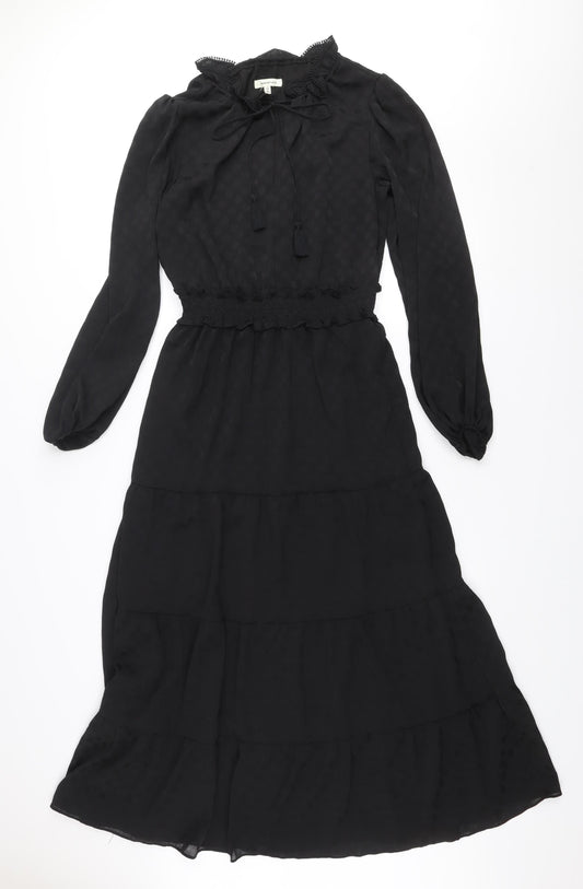Max Studio Women’s Black Midi Fit & Flare Dress Size S Long Sleeve High Neck