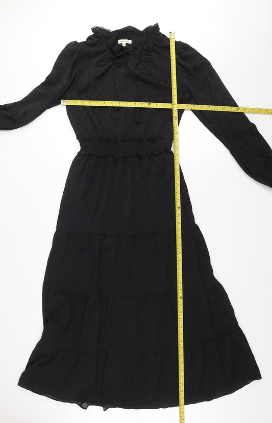 Max Studio Women’s Black Midi Fit & Flare Dress Size S Long Sleeve High Neck