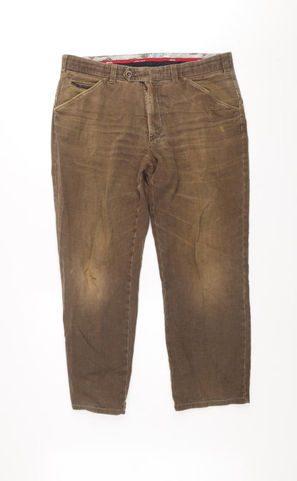 Meyer Men's Brown Chicago Chino Trousers Size 36/32 Cotton Blend