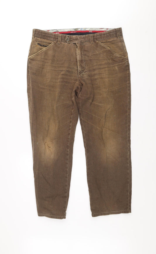 Meyer Men's Brown Chicago Chino Trousers Size 36/32 Cotton Blend