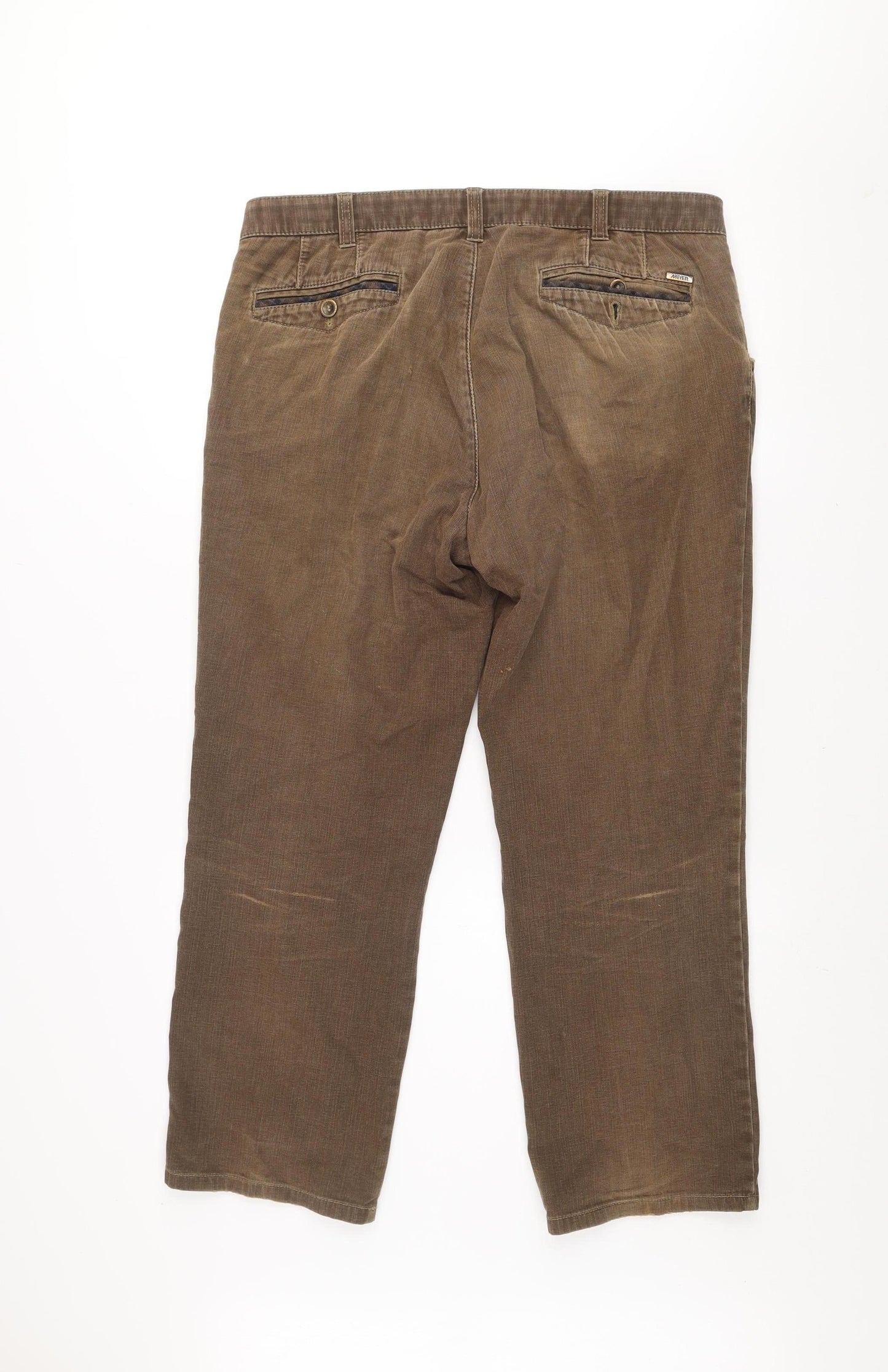 Meyer Men's Brown Chicago Chino Trousers Size 36/32 Cotton Blend
