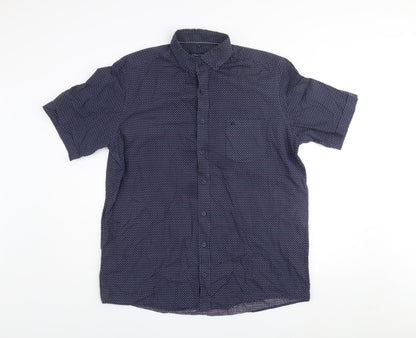 Casa Moda Men’s Blue Geometric Short Sleeve Cotton Shirt L
