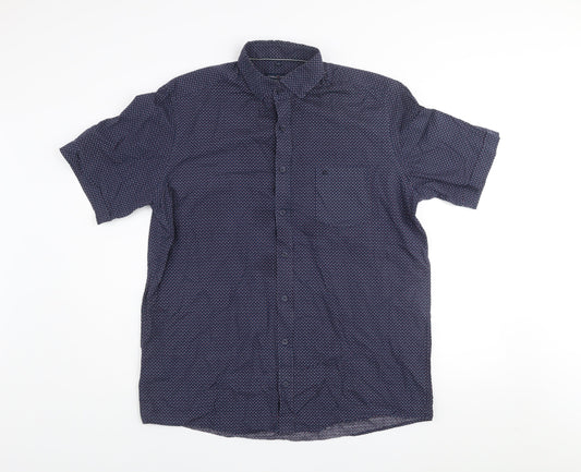 Casa Moda Men’s Blue Geometric Short Sleeve Cotton Shirt L