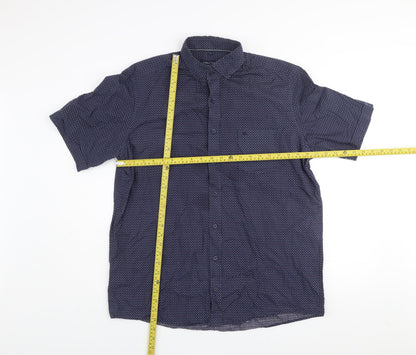 Casa Moda Men’s Blue Geometric Short Sleeve Cotton Shirt L