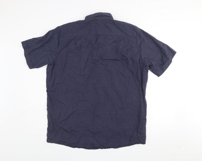 Casa Moda Men’s Blue Geometric Short Sleeve Cotton Shirt L