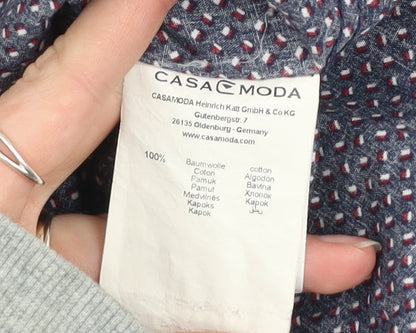 Casa Moda Men’s Blue Geometric Short Sleeve Cotton Shirt L