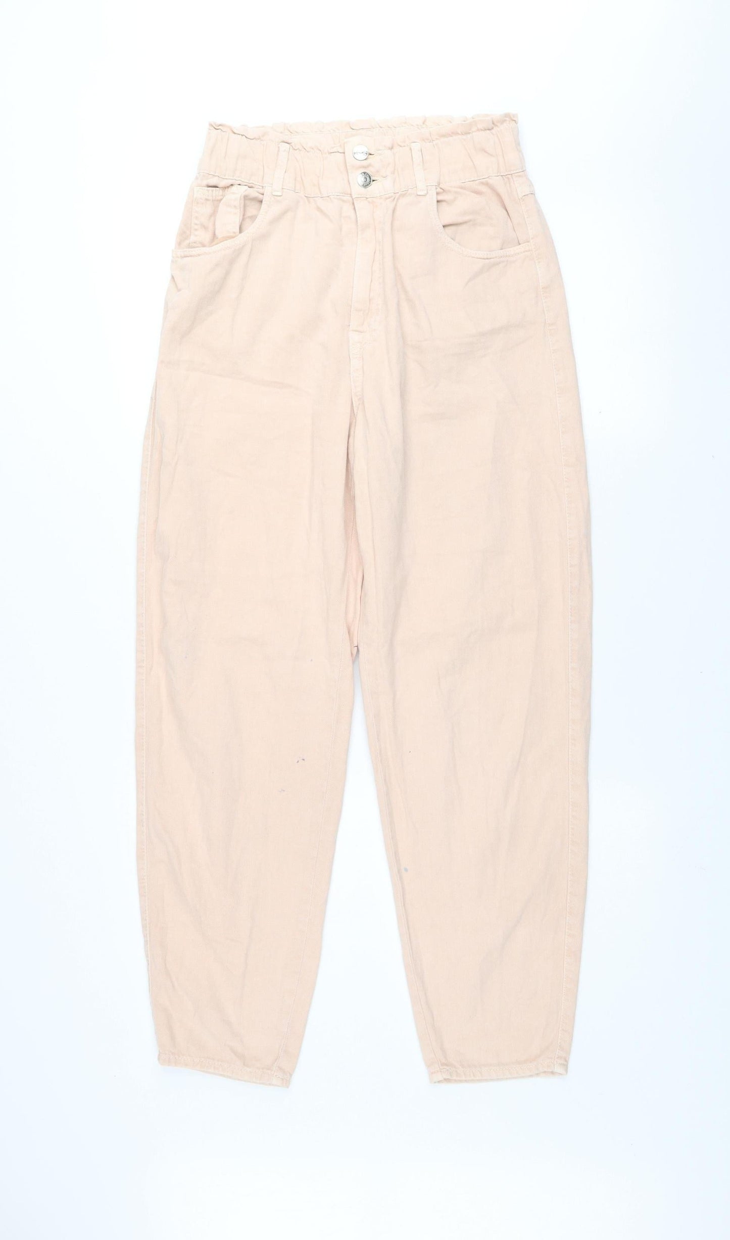 Pull & Bear Women’s Beige Paperbag High-Waist Cotton Jeans Size 12