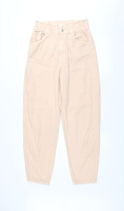 Pull & Bear Women’s Beige Paperbag High-Waist Cotton Jeans Size 12