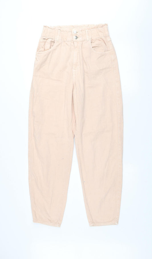 Pull & Bear Women’s Beige Paperbag High-Waist Cotton Jeans Size 12