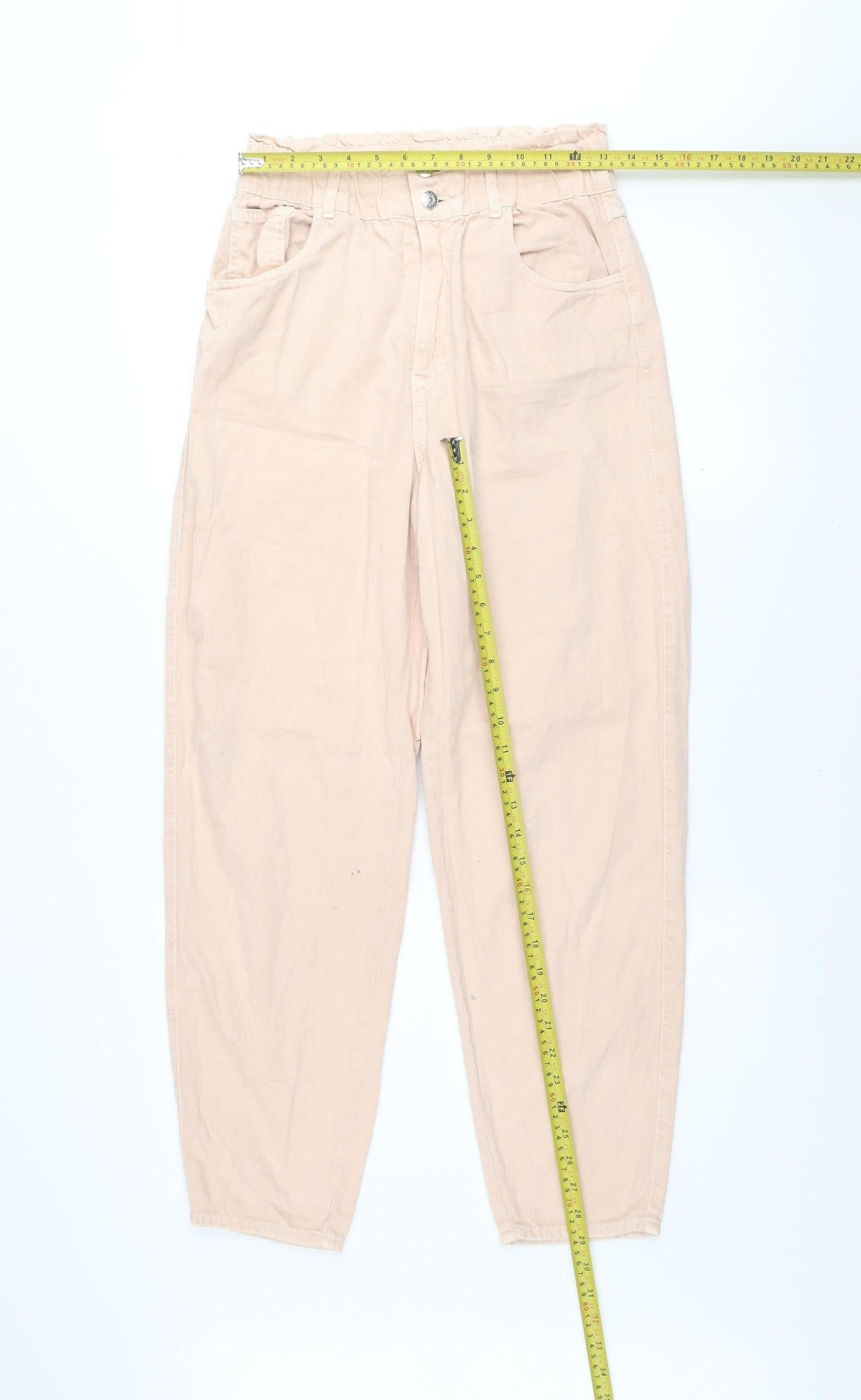 Pull & Bear Women’s Beige Paperbag High-Waist Cotton Jeans Size 12