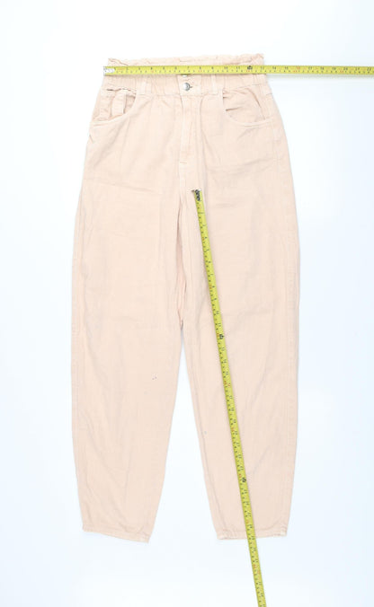 Pull & Bear Women’s Beige Paperbag High-Waist Cotton Jeans Size 12