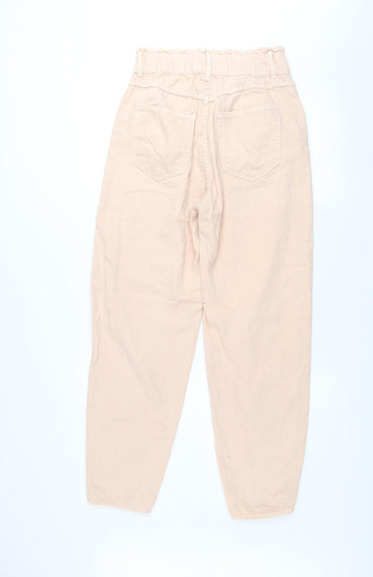 Pull & Bear Women’s Beige Paperbag High-Waist Cotton Jeans Size 12