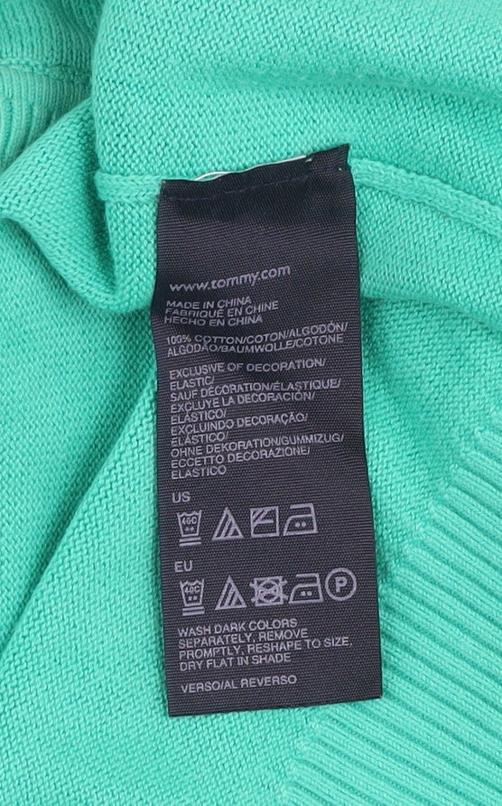 Tommy Hilfiger Men’s Green Cotton V-Neck Jumper Size L Classic Knit
