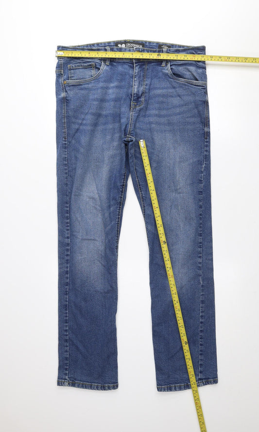 Crosshatch Men's Blue Straight Denim Jeans Size 34R Cotton Blend