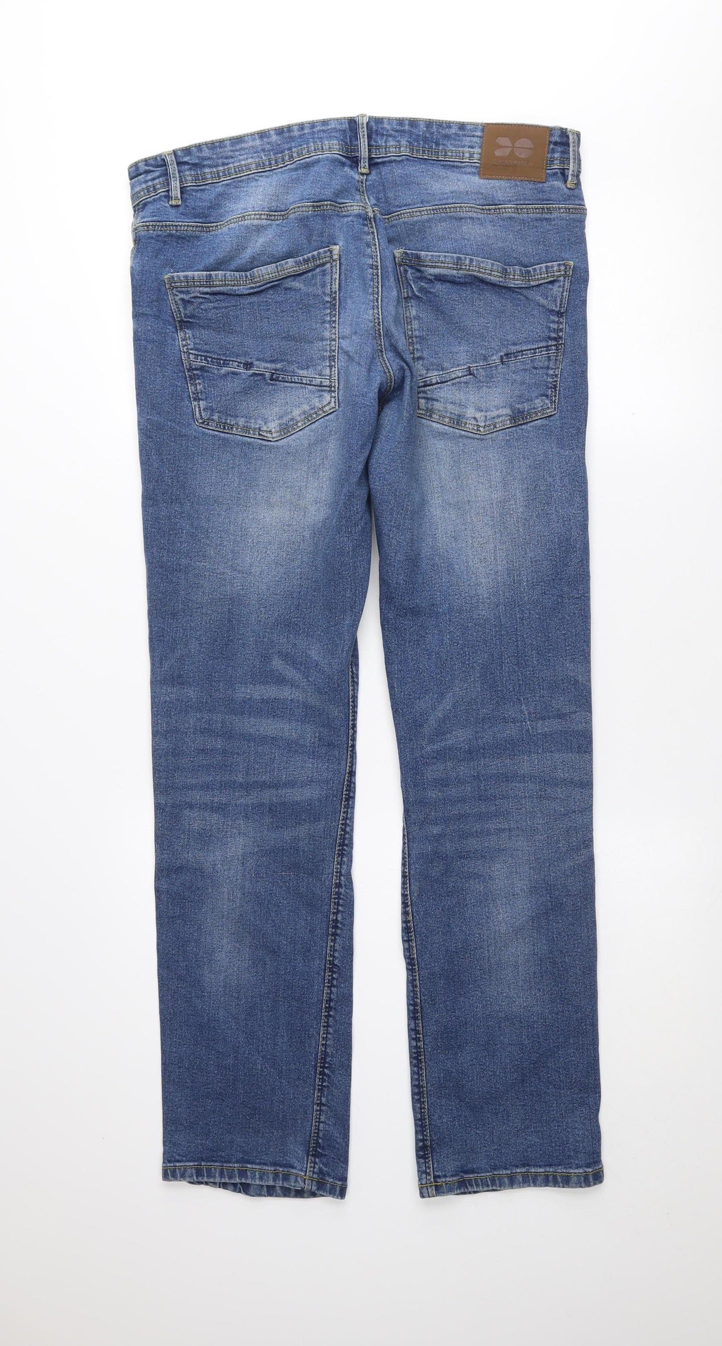 Crosshatch Men's Blue Straight Denim Jeans Size 34R Cotton Blend