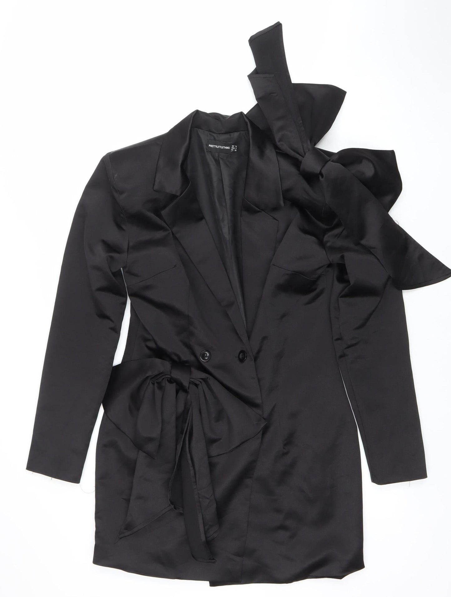 PrettyLittleThing Women’s Black Jacket Dress Size 10 Long Sleeve Satin