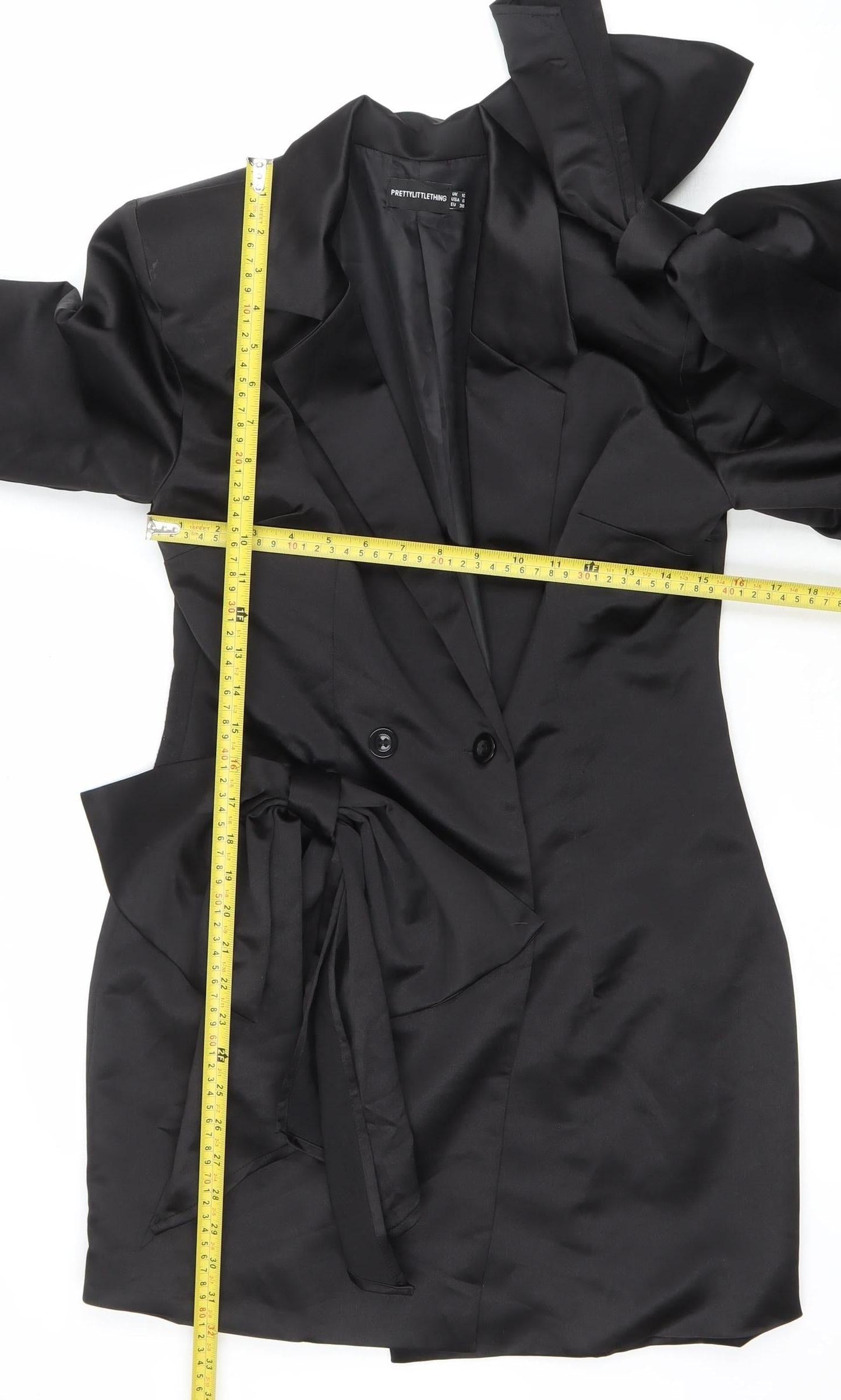 PrettyLittleThing Women’s Black Jacket Dress Size 10 Long Sleeve Satin